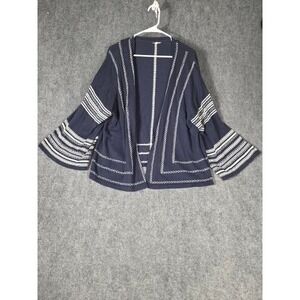 Thought Navy Blue Organic Cotton Embroidered Open Front Cardigan Sweater Womens